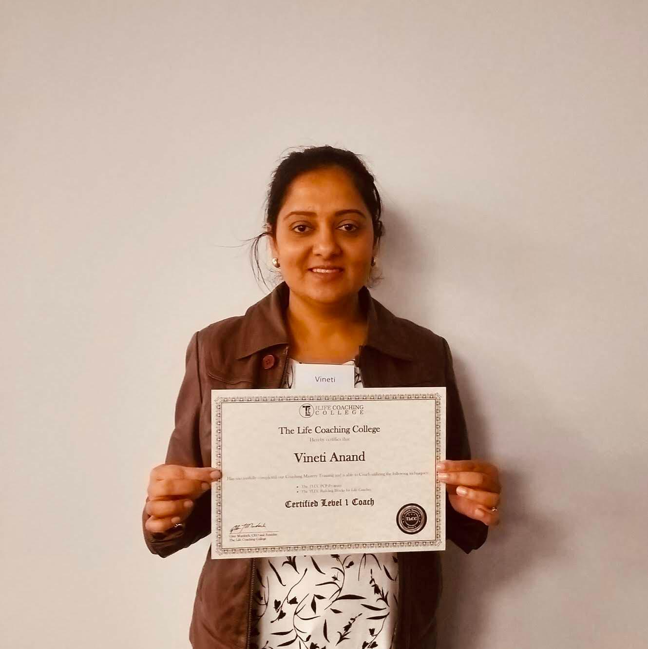 Vineti holding a Certified Level 1 Coach certificate